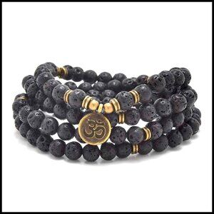 108 Natural Stone Mala Meditation Bracelet Necklace Om Charm Yoga Jewelry
